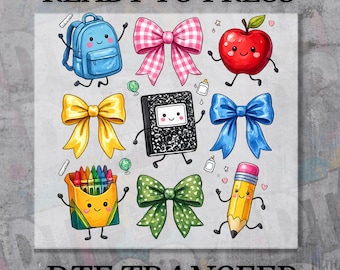 Back To School Characters DTF Transfer, Coquette First Day School Ready To Press Heat Transfer, Teacher Student Shirt DTF Print