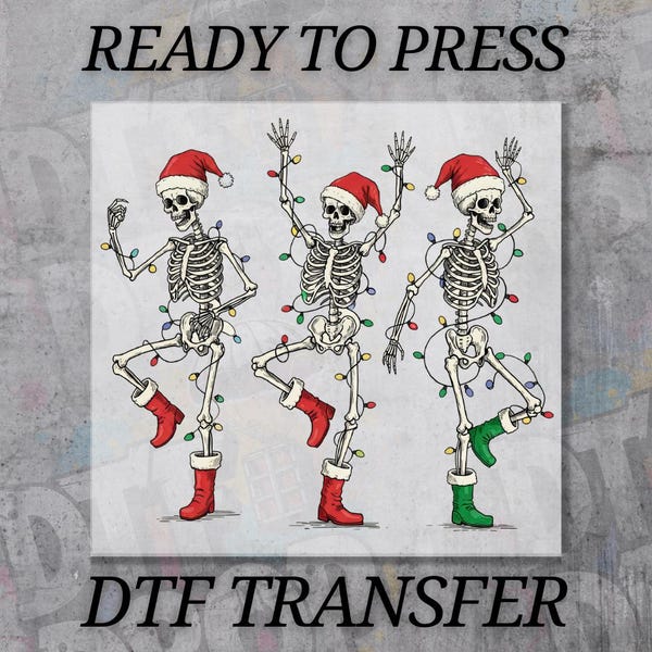 Dancing Skeleton Christmas DTF Transfer: Funny Holiday Iron-On