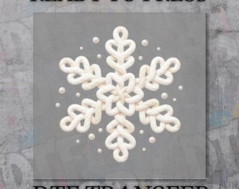 Crochet Snowflake DTF Transfer, Ready to Press Faux Yarn Christmas Winter Print