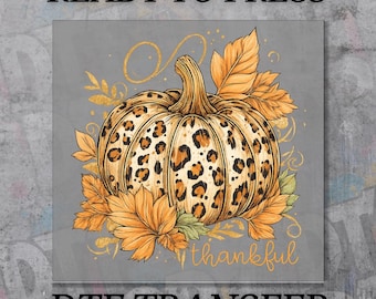 Thankful Leopard Pumpkin DTF Transfer, Ready to Press Fall Floral Design