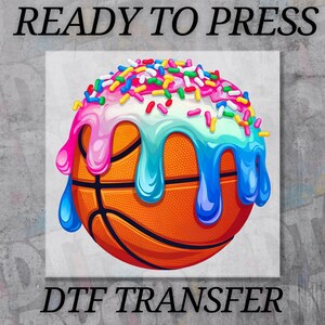 Basketball Ice Cream DTF Transfer, Youth Sport Team Shirt Print, Sprinkle Drip Design, Ready To Press Heat Transfer For Basketball Moms