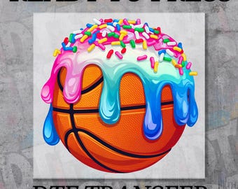 Basketball Ice Cream DTF Transfer, Youth Sport Team Shirt Print, Sprinkle Drip Design, Ready To Press Heat Transfer For Basketball Moms