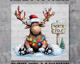 North Pole Reindeer DTF Transfer, Retro Christmas Reindeer Design, Cute Cozy Holiday Print, Ready To Press Festive Christmas Shirt