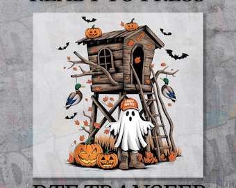 Preppy Camo Ghost DTF Transfer, Ready to Press, Candy Hunter Halloween Design for Shirts and Hoodies