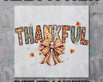 Thankful Coquette Bow DTF Transfer, Fall Vibes Thanksgiving DTF Print, Autumn Coquette Ready to Press Heat Transfer, Leopard Cold Peel DTF