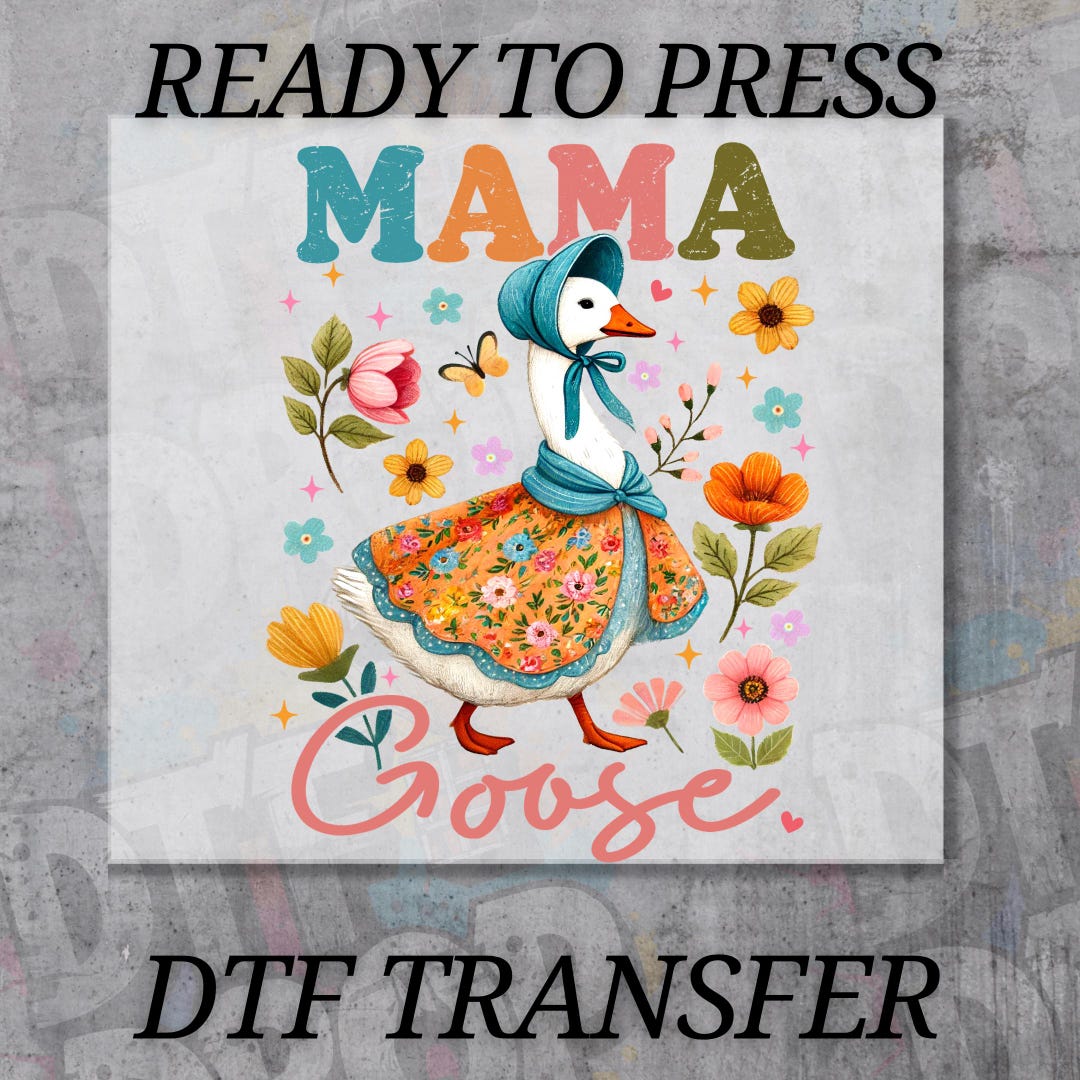 DTF Transfer Mama Goose Spring Flowers Design, Ready to Press Heat ...