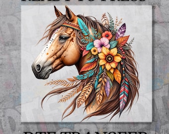 Floral Horse DTF Transfer, Western Cowgirl Ready to Press, Boho Horse Iron On Transfer, Country Apparel Heat Transfer