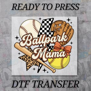 Distressed Ballpark Mama DTF Transfer, Softball Baseball Iron On, Ready to Press Heat Transfer