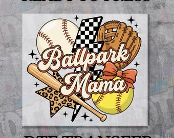 Distressed Ballpark Mama DTF Transfer, Softball Baseball Iron On, Ready to Press Heat Transfer