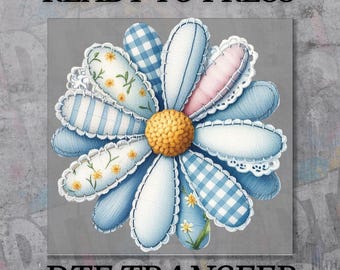 Patchwork Flower DTF Transfer, Autumn Fall Print, Ready to Press