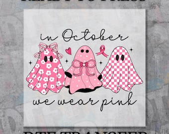 Pink Ghost Breast Cancer Awareness DTF Transfer - Halloween Shirt Heat Press