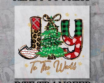 Joy To The World DTF Transfer, Christmas Ready to Press Heat Transfer for T-shirts.