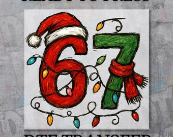 Six Seven Meme DTF Transfer, Funny Christmas 67 Ready to Press Santa Decal