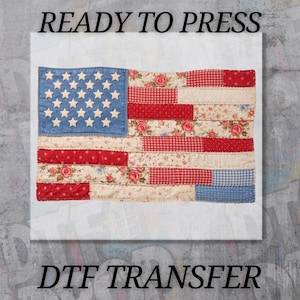 DTF Transfer Faux Quilted American Flag, Vintag Patchwork Patriotic Print Ready toPressHeat Transfer,Jesus 4th ofJuly Design,Cottagecore USA