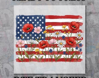 Wild Flower America DTF Transfer, 4th of July Patriotic Iron On, Christian Independence Ready to Press DTF Print