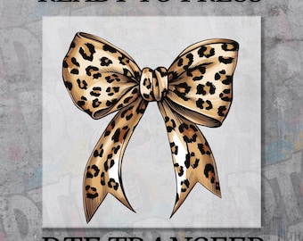Leopard Print Bow DTF Transfer, Coquette Cheetah Design, Ready to Press Cold Peel