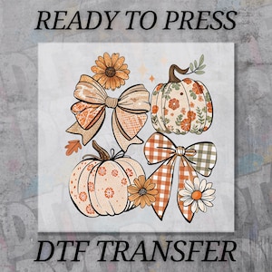 Floral Fall Pumpkin DTF Transfer, Boho Autumn Bow Print, Ready to Press Iron-On