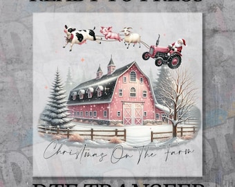 Christmas on the Farm DTF Transfer, Ready to Press Merry Christmas Tree Design