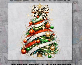 DTF Transfer Sparkle Christmas Tree, Ready to Press Holiday Iron On, Christmas Heat Transfer, Glitter Style Xmas Shirt Design