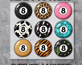 Western 8 Ball DTF Transfer, Trendy Pool Ball Design, Billiards Ready to Press Heat Transfer, Retro Western Shirt Iron On
