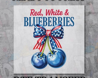 Red, White & Blueberries DTF Transfer, Ready to Press USA Flag Patriotic Design