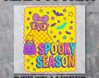 Spooky Ghost DTF Transfer, Fall Aesthetic Halloween Print, Pumpkin Autumn Leaves Shirt Design, Family Matching Ready To Press DTF