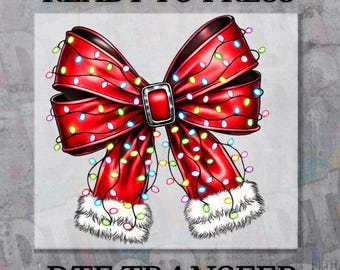 DTF Christmas Transfer, Ready to Press Red Bow, Christmas Bow DTF Print, Coquette Holiday Iron on Transfer, Cute Xmas Shirt Design