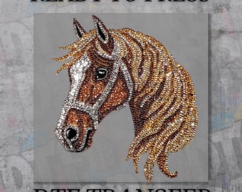 DTF Transfers, Faux Rhinestone Horse, Horse DTF Transfer, Equestrian Western Style, Ready to Press Iron On, Sublimation Look