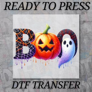 Halloween Boo DTF Transfer, Spooky Ghost Ready to Press Heat Transfer, Cute Halloween Shirt Print,Fall Season DIY Iron On Decal for Crafting