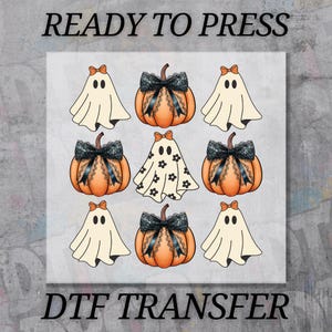 Halloween Ghost and Pumpkin DTF Transfer, Ready to Press for Spooky Season Shirts