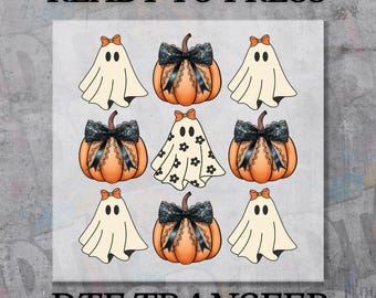 Halloween Ghost and Pumpkin DTF Transfer, Ready to Press for Spooky Season Shirts
