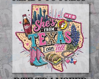Texas Cowgirl DTF Transfer Ready to Press, She's From Texas Heat Transfer, Trendy Cowgirl Shirt Design