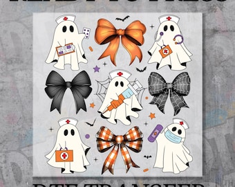 Nurse Halloween DTF Transfer, Spooky Season Medical Design, Ready to Press Iron On Decal, DIY Craft Supply, Easy Application Halloween Print