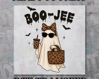 Boo-Jee Ghost DTF Transfer: Leopard Bow Halloween Shirt Design