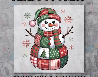 Patchwork Snowman DTF Transfer, Ready to Press Retro Christmas Holiday Print