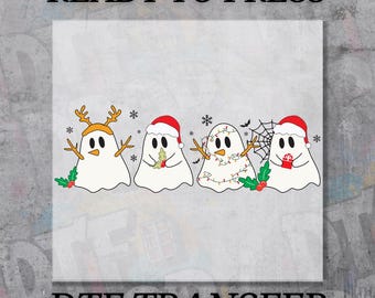 Christmas Ghost Tree Cake DTF Transfer: Spooky Holiday Heat Press Print