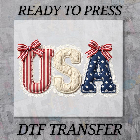 DTF Transfer 4th Of July Ready To Press, USA Patchwork Heat Transfer, Red White Blue Patriotic Iron On Design, Retro America Print