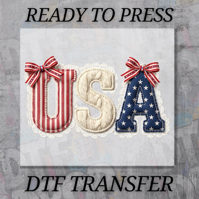 DTF Transfer 4th Of July Ready To Press, USA Patchwork Heat Transfer, Red White Blue Patriotic Iron On Design, Retro America Print