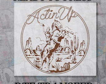 DTF Transfer Western Cowboy Rearing Horse, Vintage Western Rodeo Shirt Design, Ready To Press, Country Music Lovers Graphic