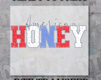 4th of July DTF Transfer, American Honey PNG, Retro Patriotic Shirt Design, USA Independence Day Ready to Press Heat Transfer