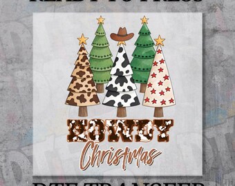 Santa Howdy Christmas Tree DTF Transfer, Ready to Press Retro Vintage Design