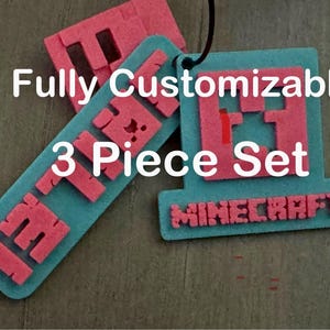 Minecraft-Inspired Custom Name Tag & Creeper Keychain Set – Fully Customizable – 3D Printed Gamer Gift