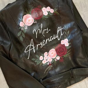 Wedding leather jacket, custom bride jacket, bride gift Painted leather jacket, wedding jacket, future mrs jacket, bride to be gift for her