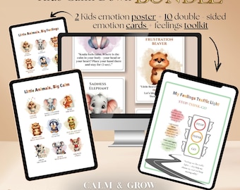 Kids Emotion Regulation Bundle, Feelings Toolkit, Animal Posters, Social emotional learning (Digital Download)