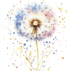 14 Pastel Dandelion Clipart, Botanical Dandelions, Printable Watercolor, High-Quality JPGs, Paper Craft, Junk Journal