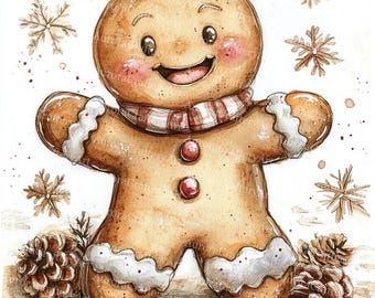16 Happy Gingerbread Man Clipart, Christmas Gingerber, Christmas Card, Printable Watercolor,High-Quality JPGs, Paper Craft, Junk Journal