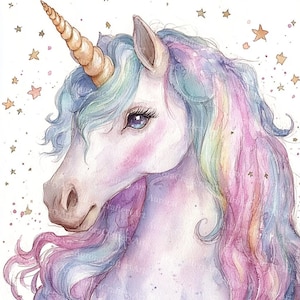 15 Fantasy Unicorn Clipart, Rainbow Unicorn Clipart, Printable Watercolor, High-Quality JPGs, Digital Download, Paper Craft, Junk Journal