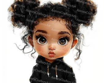 17 Imágenes prediseñadas de chicas negras desaliñadas y peculiares, linda chica afro con estilo, acuarela imprimible, archivos JPG de alta calidad, manualidades de papel, diario basura