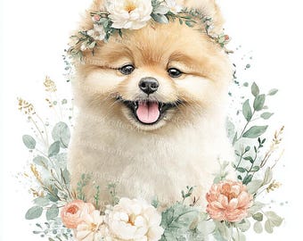 14 Floral Dog Clipart, Cute Puppy with Flower, Digital Download for Pet Lover Gifts, Kids Party Crafts and Decor, Printable Baby Animals