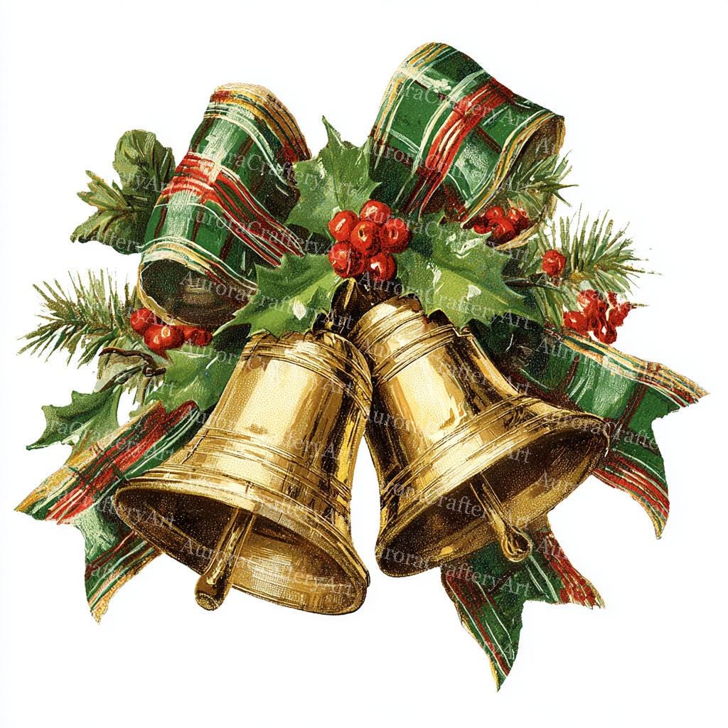 16 Christmas Bell Clipart: Golden Watercolor Jingle Bells (digital ...